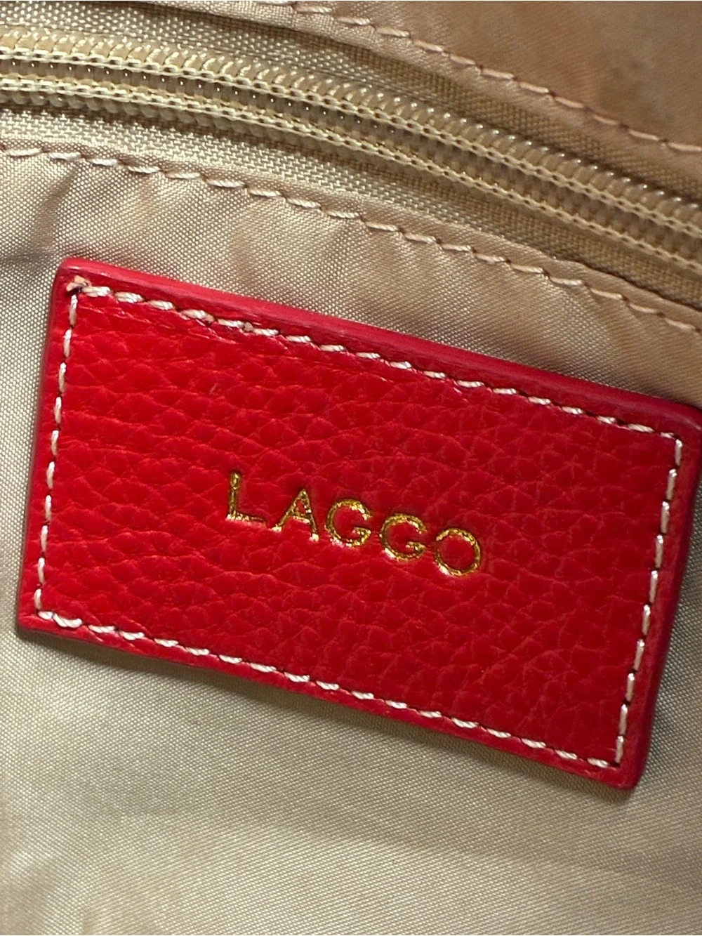 LAGGO Andrea Pebbled Leather Hobo Shoulder Bag Red Tassel Front Pockets Large